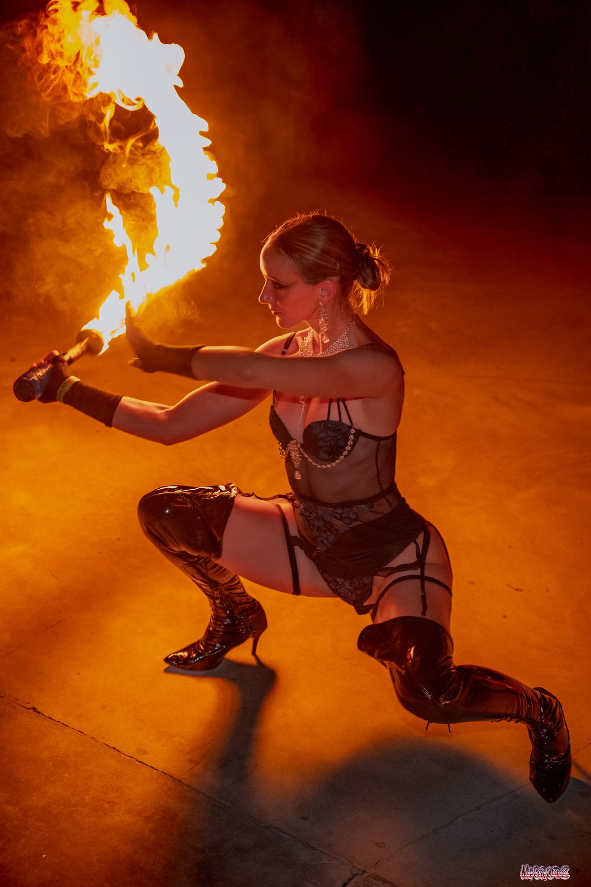 Fire sword dancer in Miami Florida
